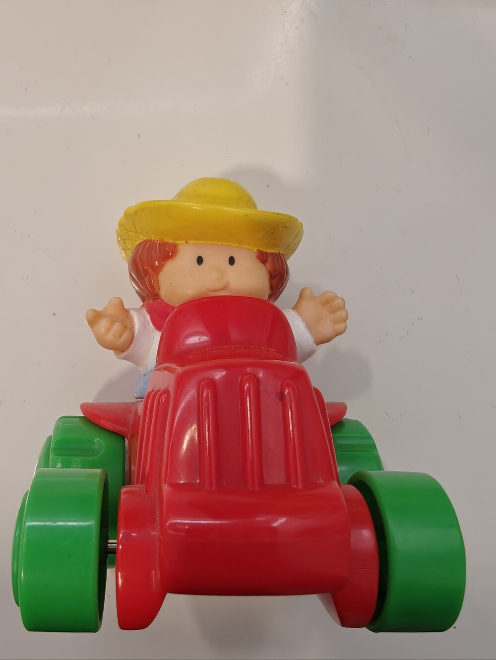 Fisher-Price Little People Vintage 1996 Farmer Jed Red Tractor w/Green Wheels